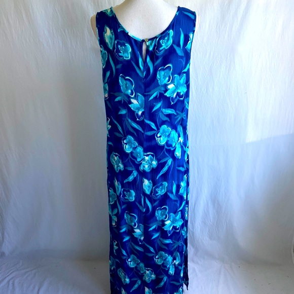 Vintage 1990s Floral Print Crinkly Sleeveless Maxi Dress Sz - Picture 2 of 9